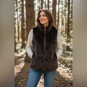 Charter Club Dark Brown Faux Fur Reversible Vest